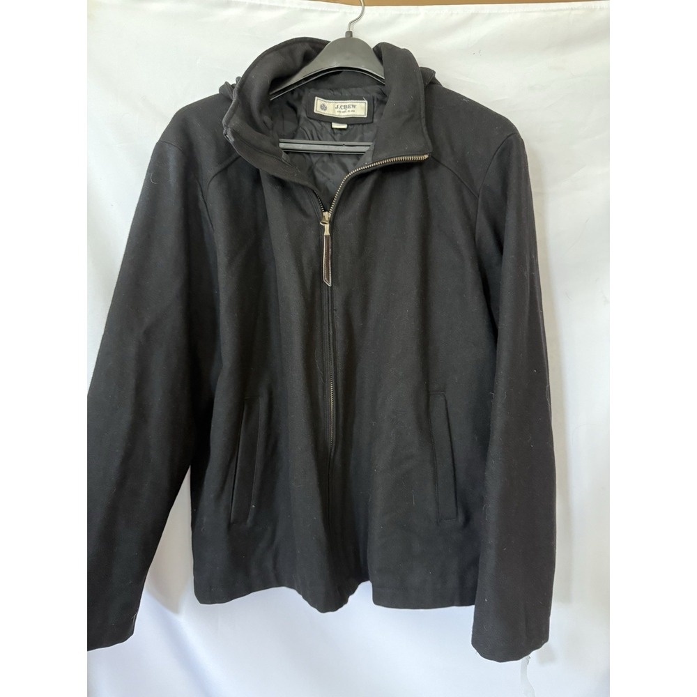J. Crew New York Men's Black Wool Blend Zip Front Pea Coat XL EUC